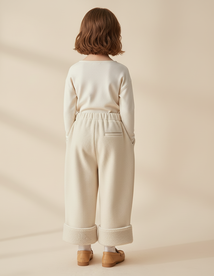 Pantalon Baggy Crème Côtelé Doublé Polaire Enfant - Beige Cordé - vue 2