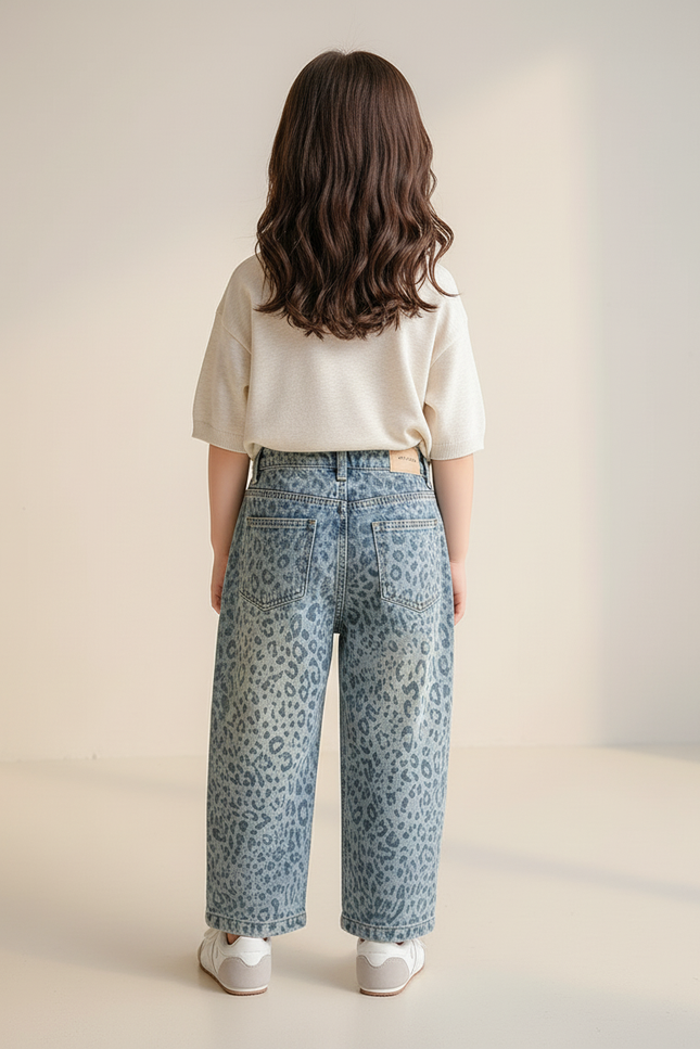 Pantalon Baggy Léopard Denim Ample Confortable Enfant - Imprimé Jean - vue 2