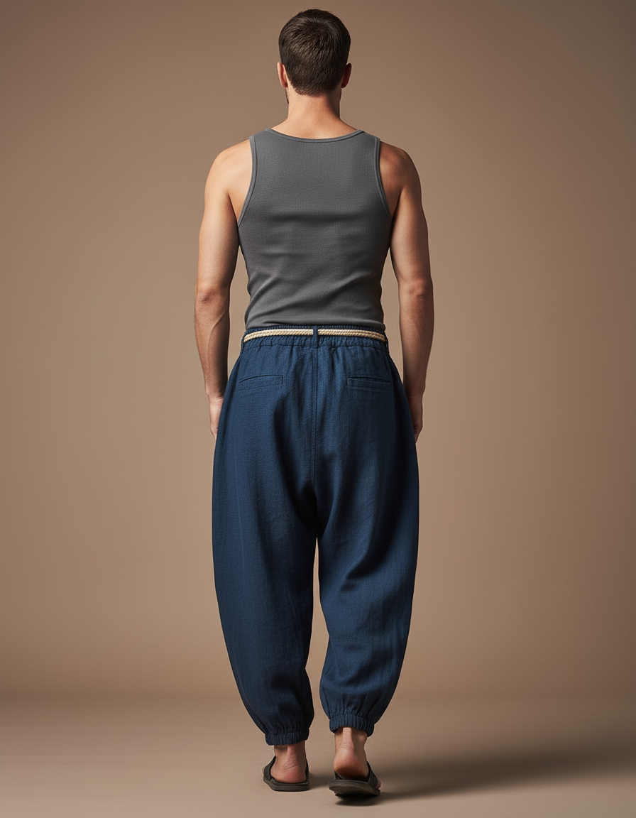 Pantalon En Lin Baggy - Marine - vue 2