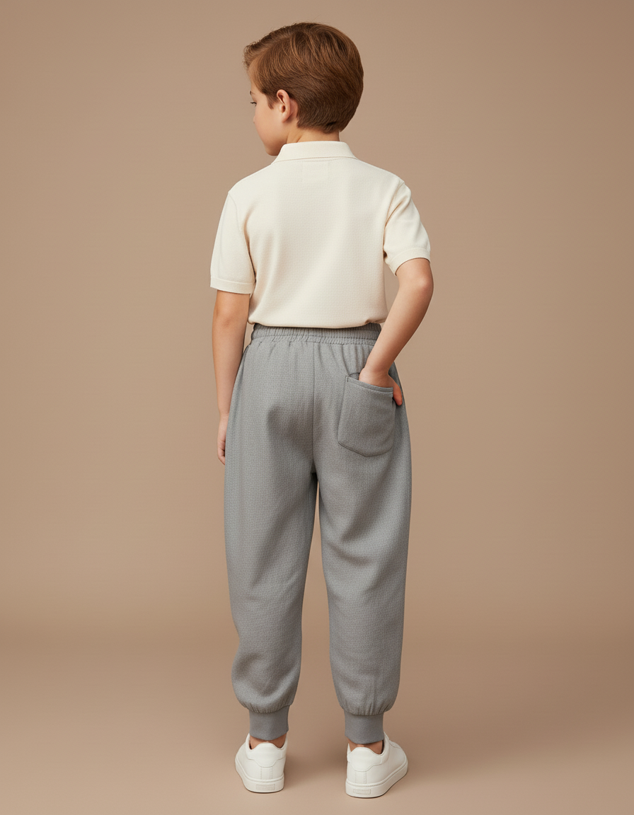 Pantalon Baggy Gris Chiné Décontracté Plissé Garçon - Molleton - vue 2