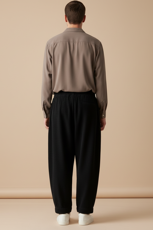 Pantalon Baggy Noir Côtelé Ample Cordon Homme - Cordé - vue 2