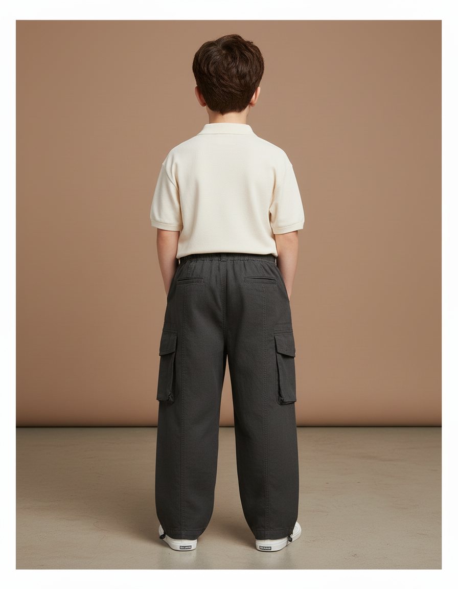 Pantalon Baggy Cargo Gris Ample Enfant Coton - vue 2