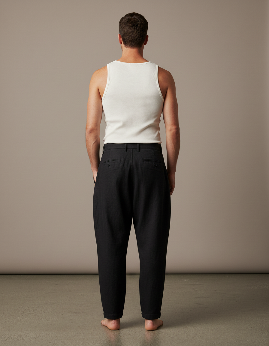 Pantalon Baggy Noir Lin Plissé Ample Décontracté Homme - vue 2