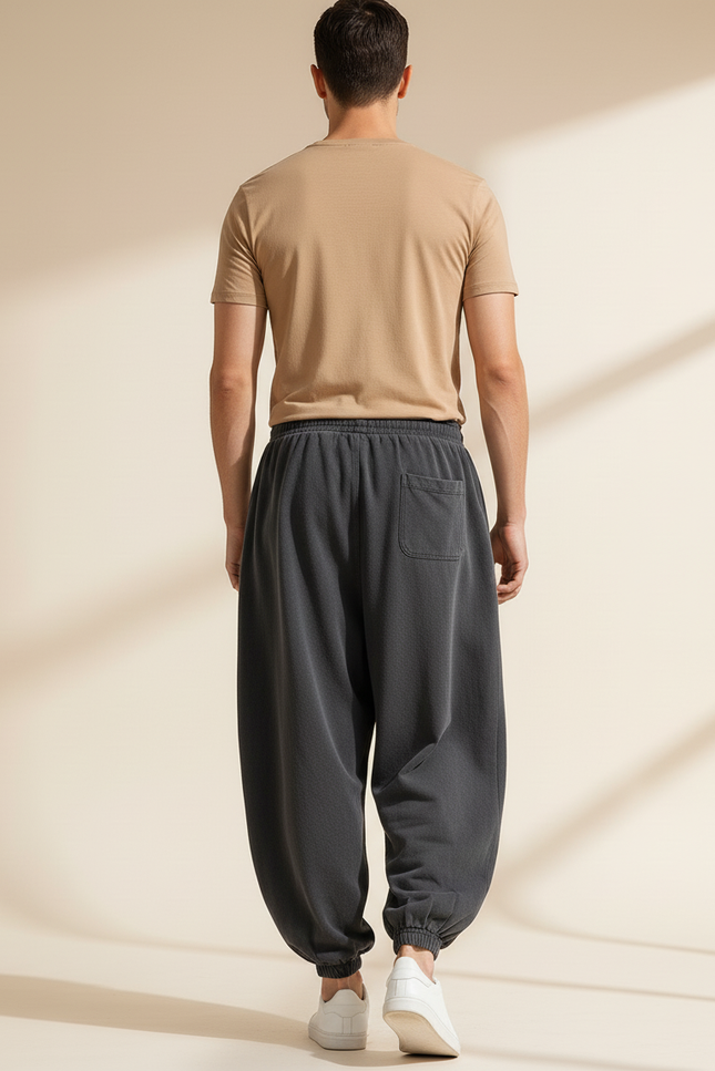 Pantalon Baggy Gris Foncé Ample Molleton Décontracté Homme - vue 2