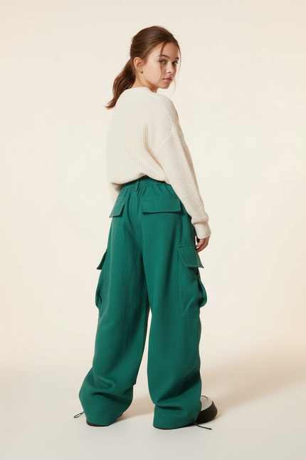 Pantalon Baggy Vert Cargo Ample Décontracté Fille - Coton - vue 2
