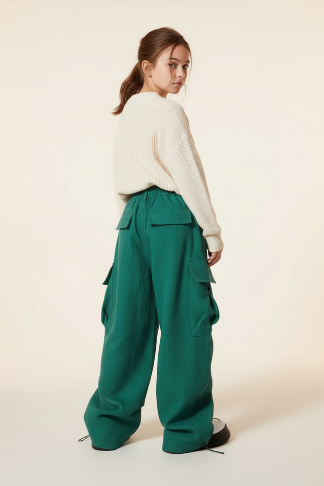 Pantalon Baggy Vert Cargo Ample Décontracté Fille - Coton - vue 2