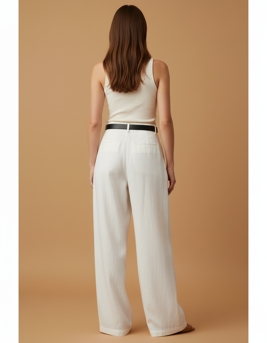 Pantalon Baggy Blanc Lin Fluide Taille Haute - vue 2