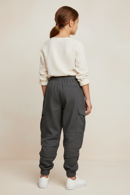 Pantalon Baggy Gris Cargo Ample Confortable Enfant - Coton - vue 2