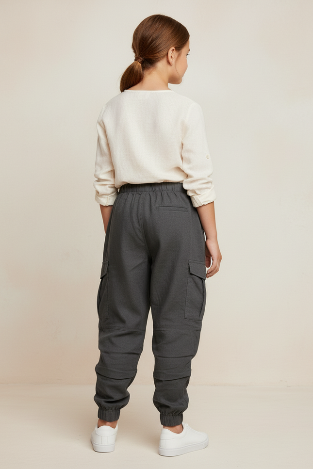 Pantalon Baggy Gris Cargo Ample Confortable Enfant - Coton - vue 2