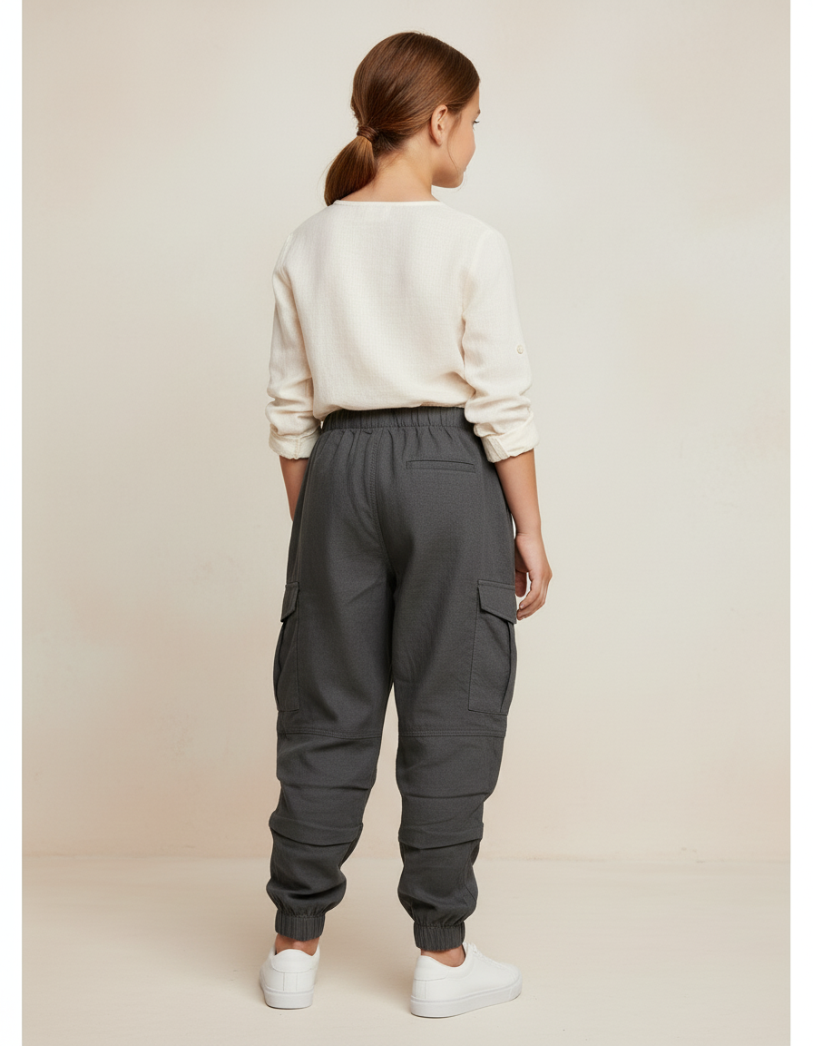 Pantalon Baggy Gris Cargo Ample Confortable Enfant - Coton - vue 2