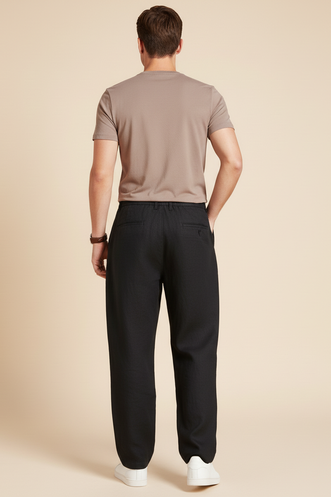 Pantalon Baggy Homme Noir Taille Élastique Coton Streetwear - Lin - vue 2