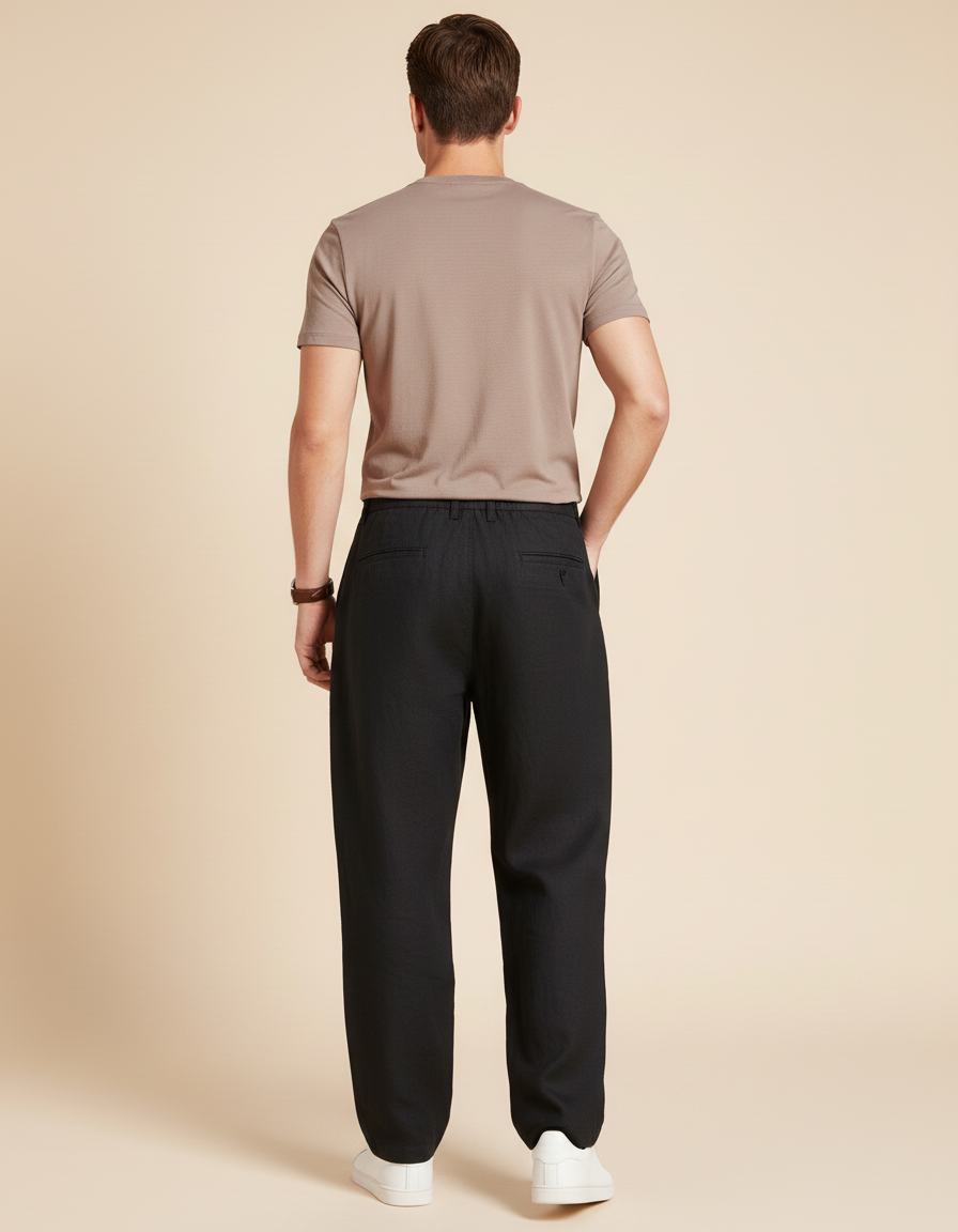 Pantalon Baggy Homme Noir Taille Élastique Coton Streetwear - Lin - vue 2