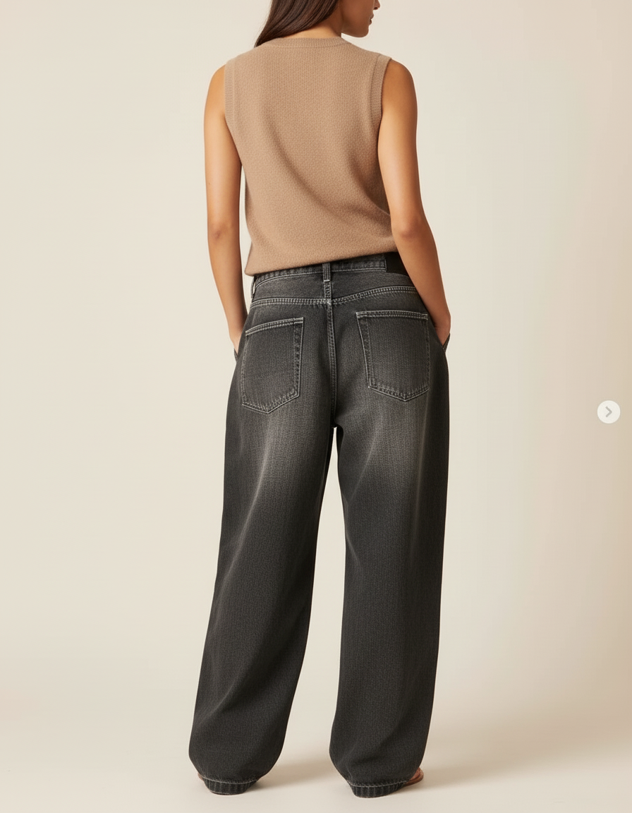 Pantalon Baggy Gris Ample Décontracté Femme - Jean - vue 2