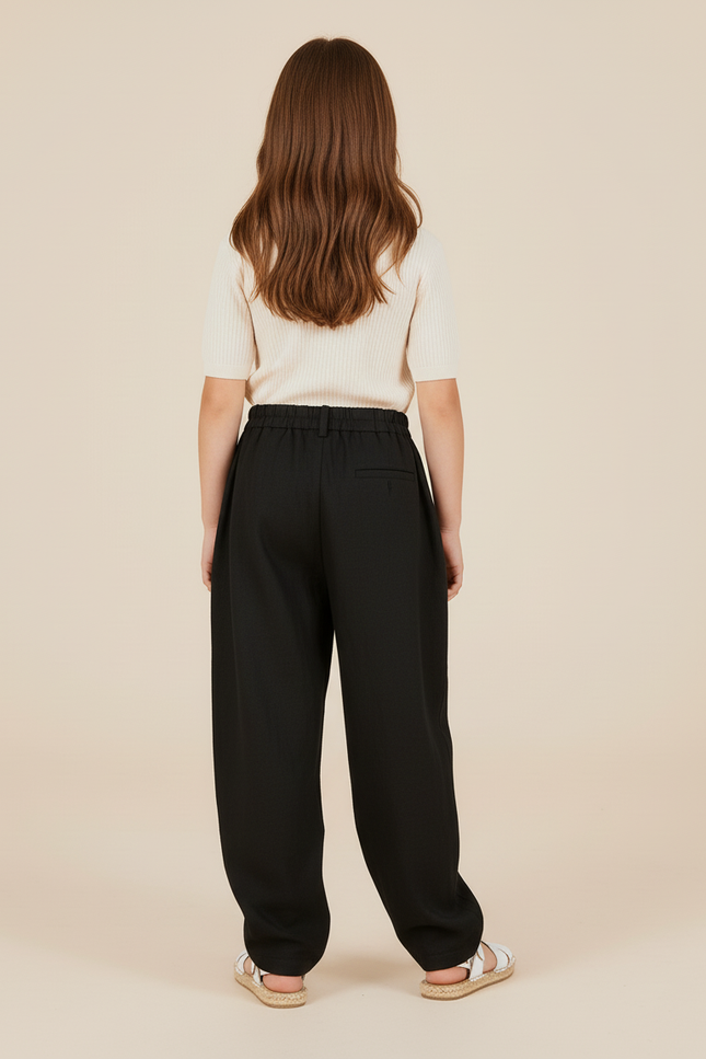 Pantalon Baggy Noir Ample Fluide Décontracté Fille - Lin - vue 2