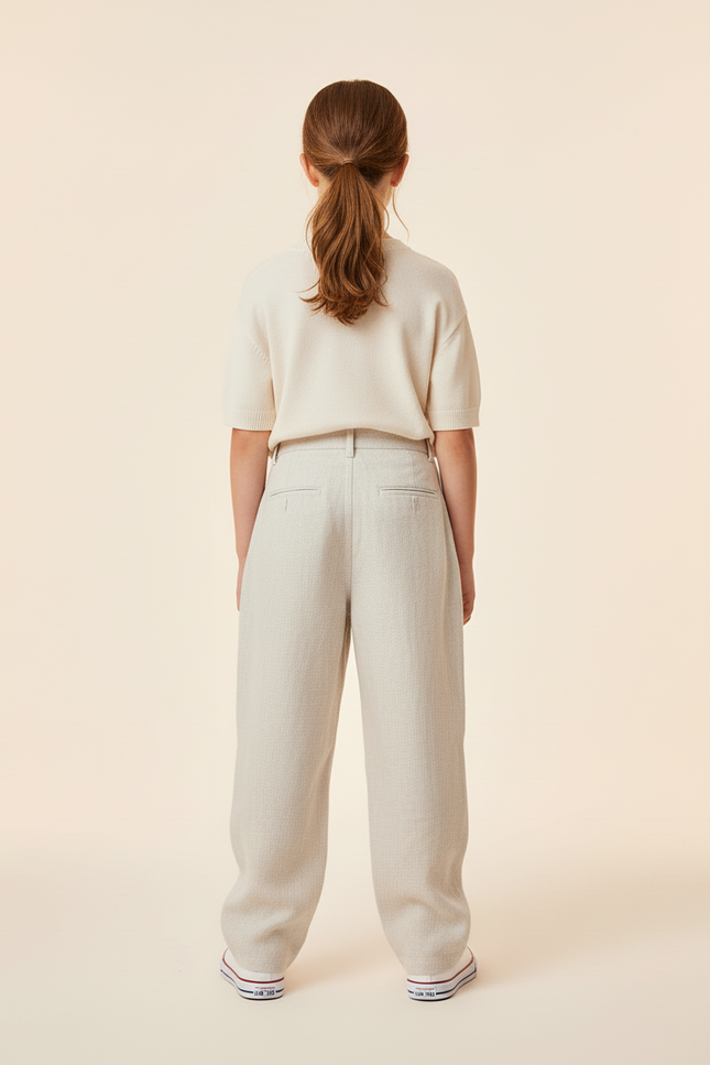 Pantalon Baggy Lin Plissé Ample Décontracté Enfant - Beige - vue 2