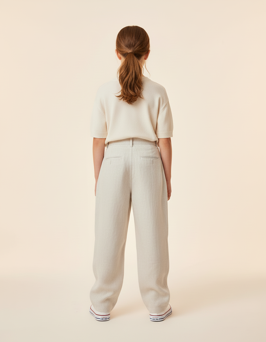 Pantalon Baggy Lin Plissé Ample Décontracté Enfant - Beige - vue 2