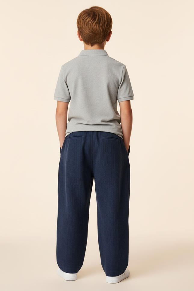 Pantalon Baggy Bleu Marine Ample Cordon Décontracté Enfant - Cordé - vue 2