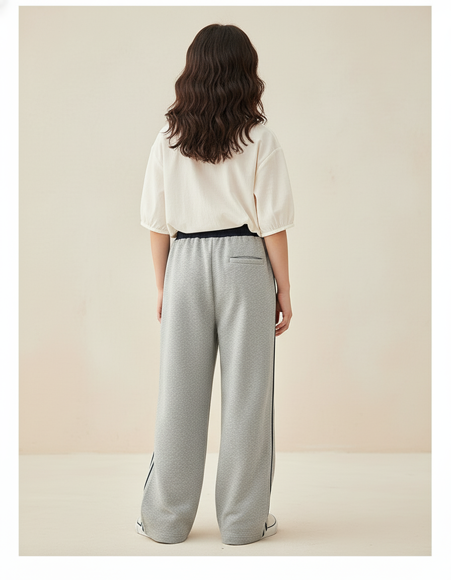 Pantalon Baggy Gris Ample Coton Rayures Enfant - Molleton - vue 2