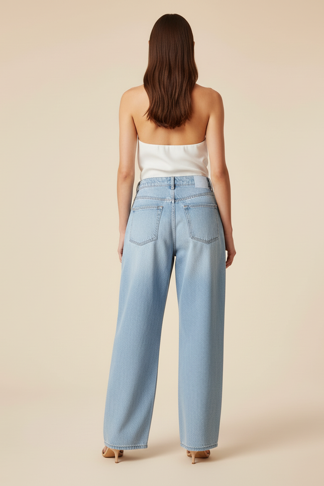 Pantalon Baggy Jean Clair Ample Manga Déchiré Femme - Bleu - vue 2