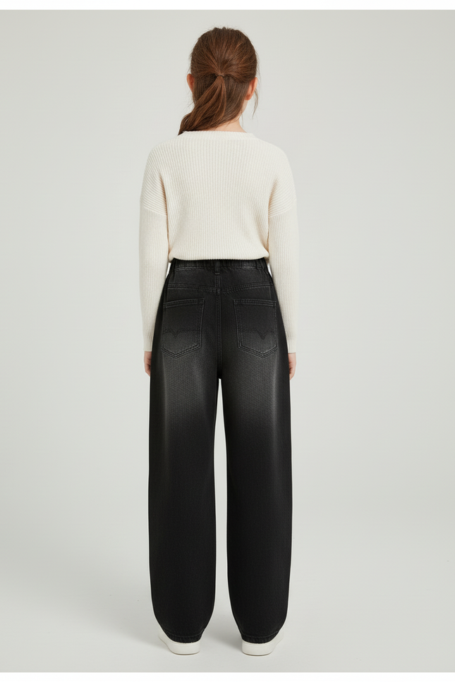 Pantalon Baggy Noir Ample Délavé Éclaboussures Hiver Fille - Jean - vue 2