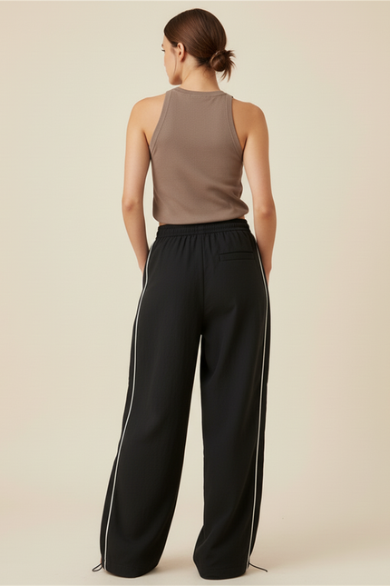 Pantalon Baggy Noir Rayure Blanche Fluide Femme - Polyester - vue 2