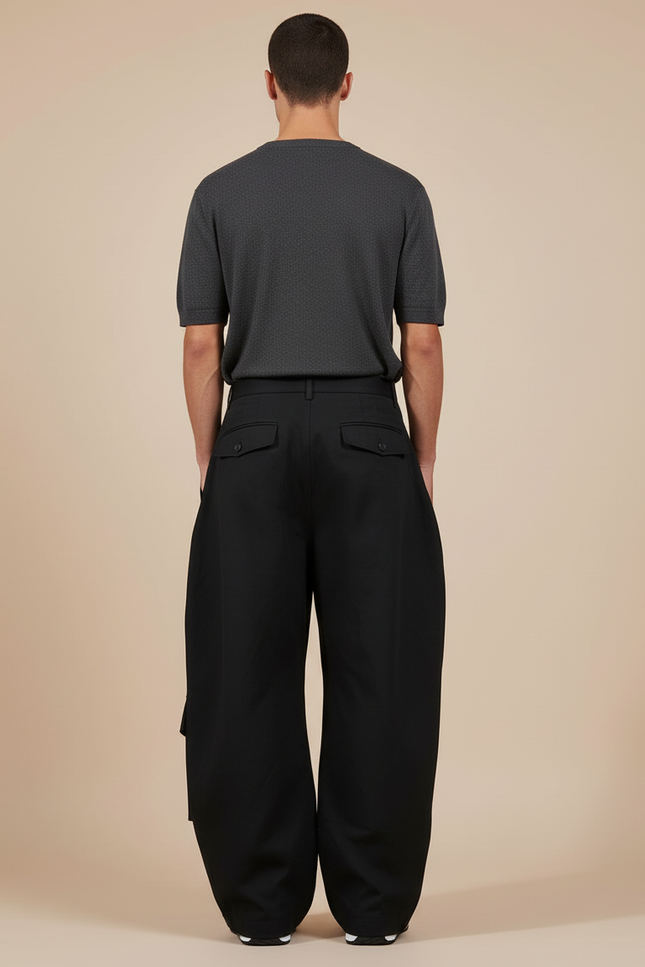 Pantalon Baggy Noir Ample Cargo Plissé Homme - Gabardine - vue 2