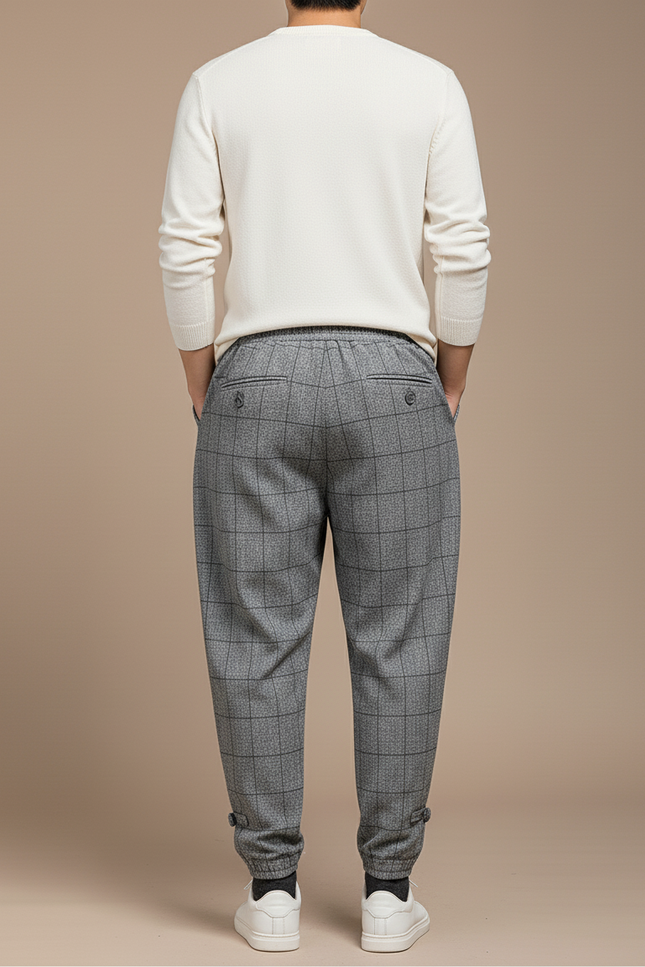 Pantalon Baggy Gris Carreaux Ample Décontracté Homme - Tweed - vue 2
