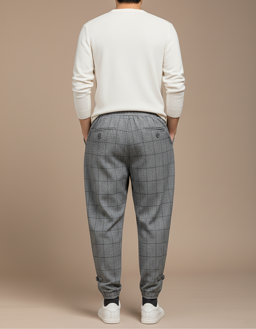 Pantalon Baggy Gris Carreaux Ample Décontracté Homme - Tweed - vue 2