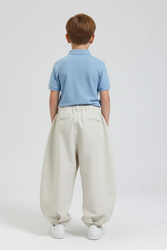 Pantalon Baggy Beige Ample Décontracté Enfant Coton - vue 2