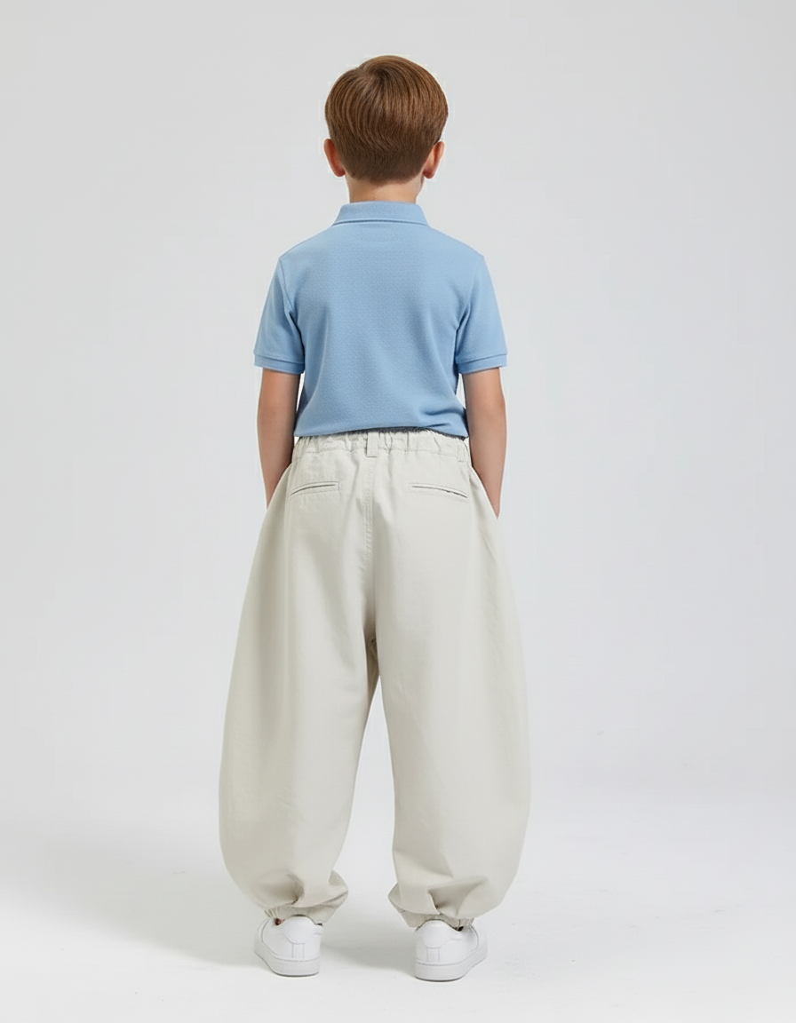 Pantalon Baggy Beige Ample Décontracté Enfant Coton - vue 2