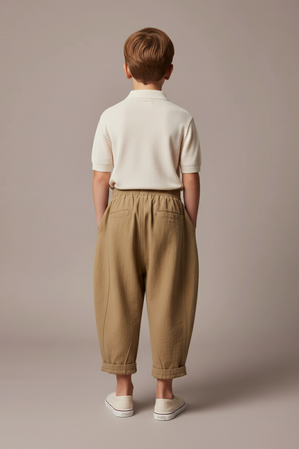Pantalon Baggy Beige Coton Ample Garçon Rétro - Kaki - vue 2