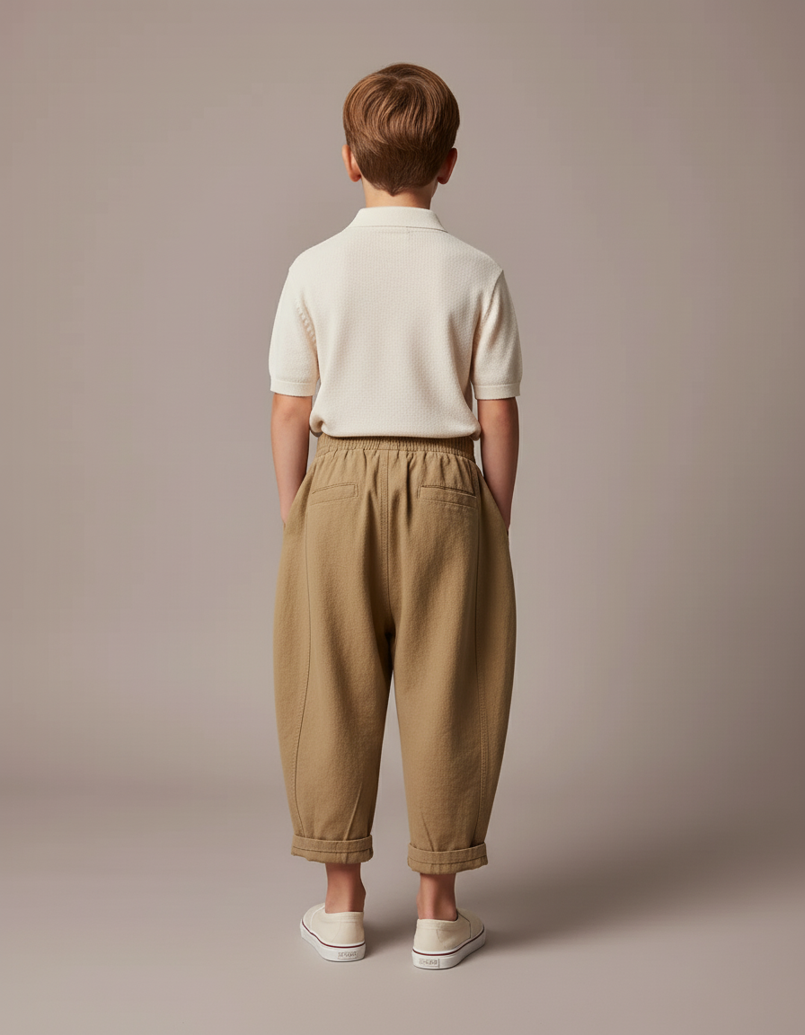 Pantalon Baggy Beige Coton Ample Garçon Rétro - Kaki - vue 2