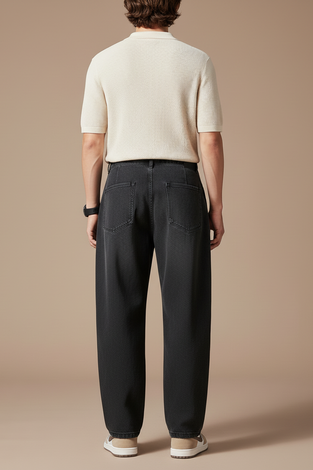 Pantalon Baggy Noir Denim Ample Plissé Homme - Jean - vue 2