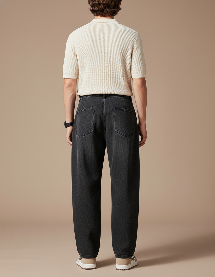 Pantalon Baggy Noir Denim Ample Plissé Homme - Jean - vue 2