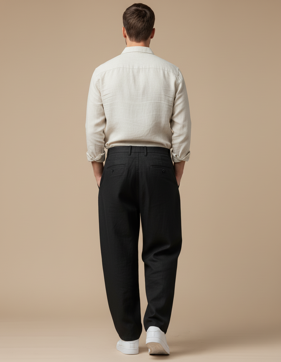 Pantalon Baggy Noir Lin Plissé Large Homme - vue 2