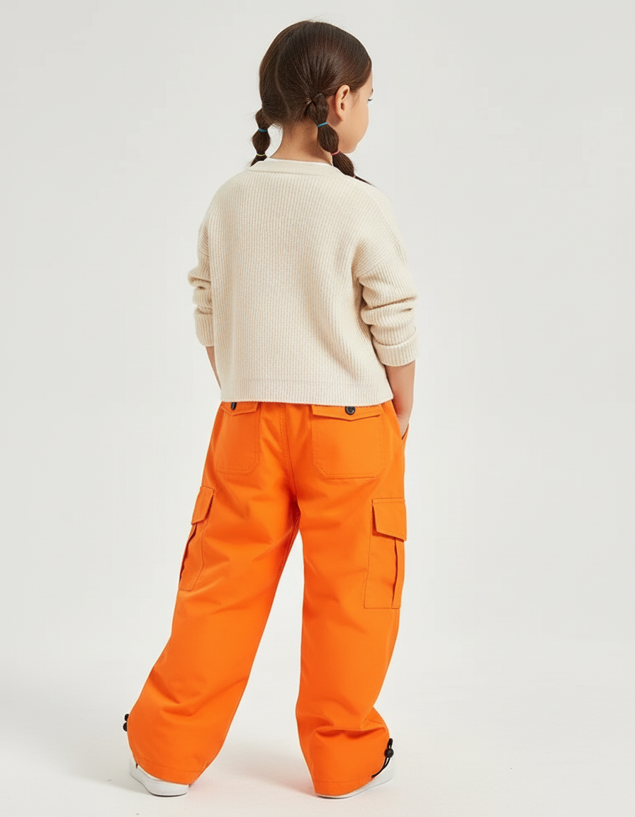 Pantalon Baggy Orange Cargo Imperméable Enfant Ski - Polyester - vue 2