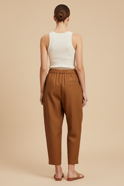 Pantalon Baggy Marron Ample Fluide Lin Femme - vue 2
