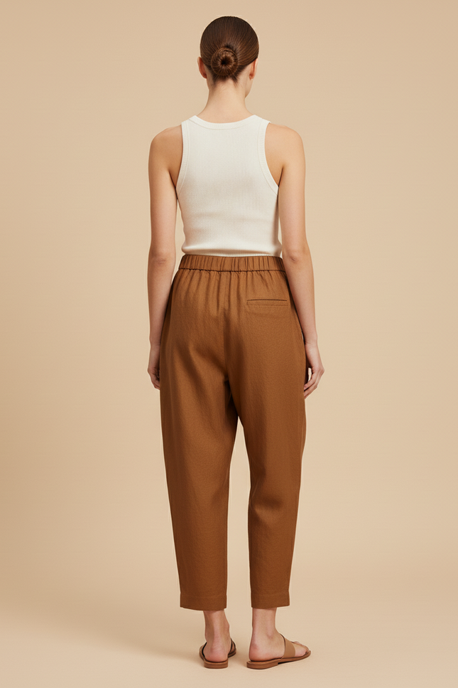 Pantalon Baggy Marron Ample Fluide Lin Femme - vue 2