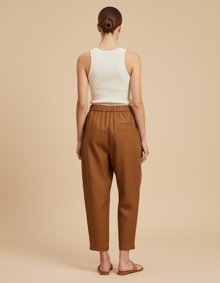 Pantalon Baggy Marron Ample Fluide Lin Femme - vue 2