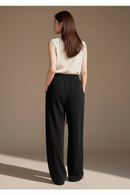 Pantalon Baggy Noir Ample Cordon Taille Haute Femme - Molleton - vue 2