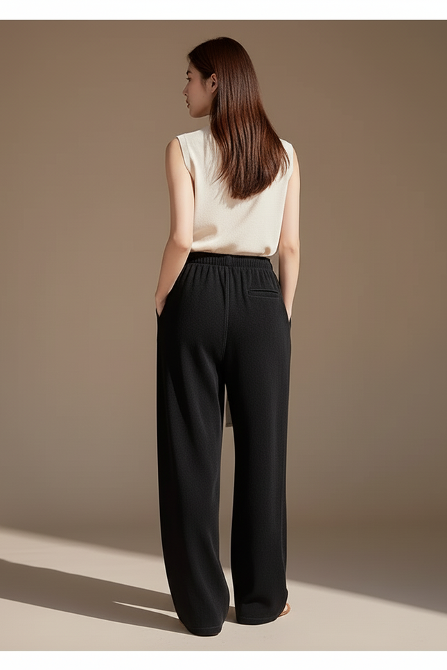 Pantalon Baggy Noir Ample Cordon Taille Haute Femme - Molleton - vue 2