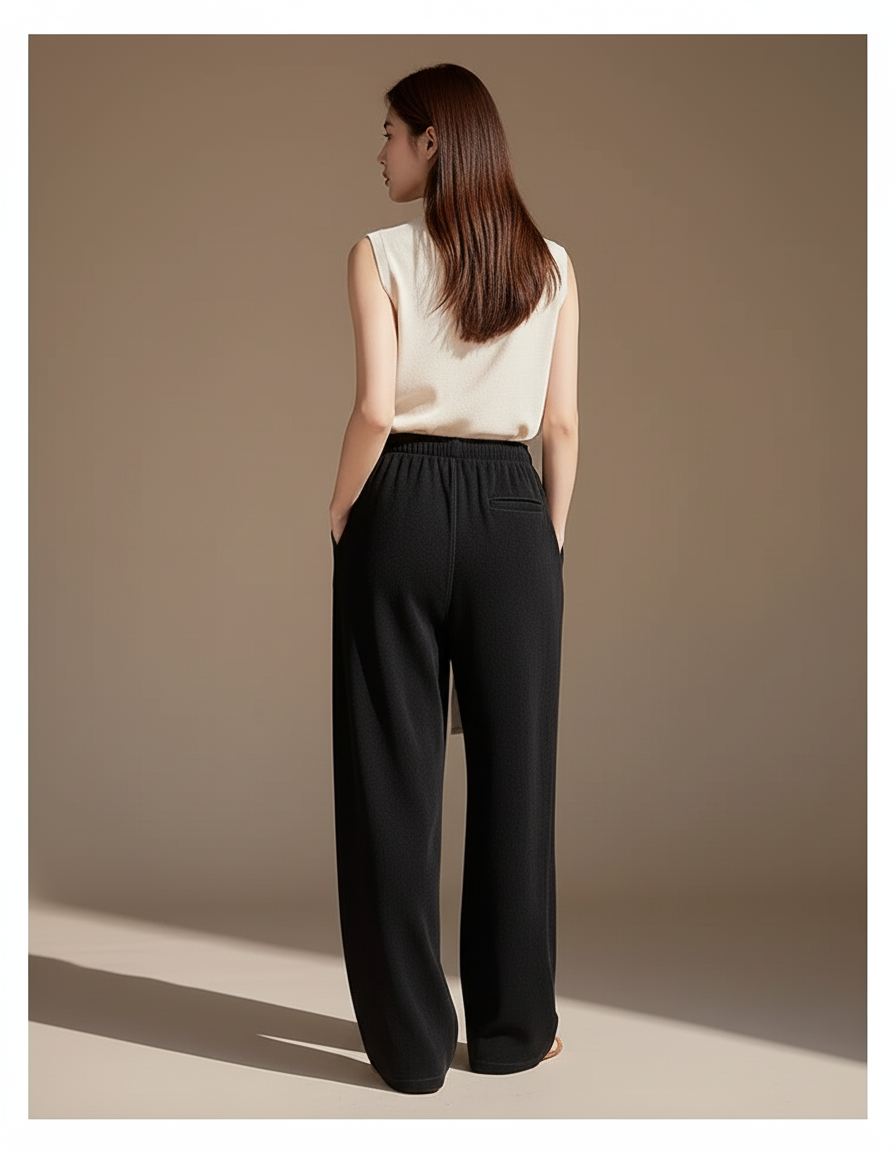 Pantalon Baggy Noir Ample Cordon Taille Haute Femme - Molleton - vue 2
