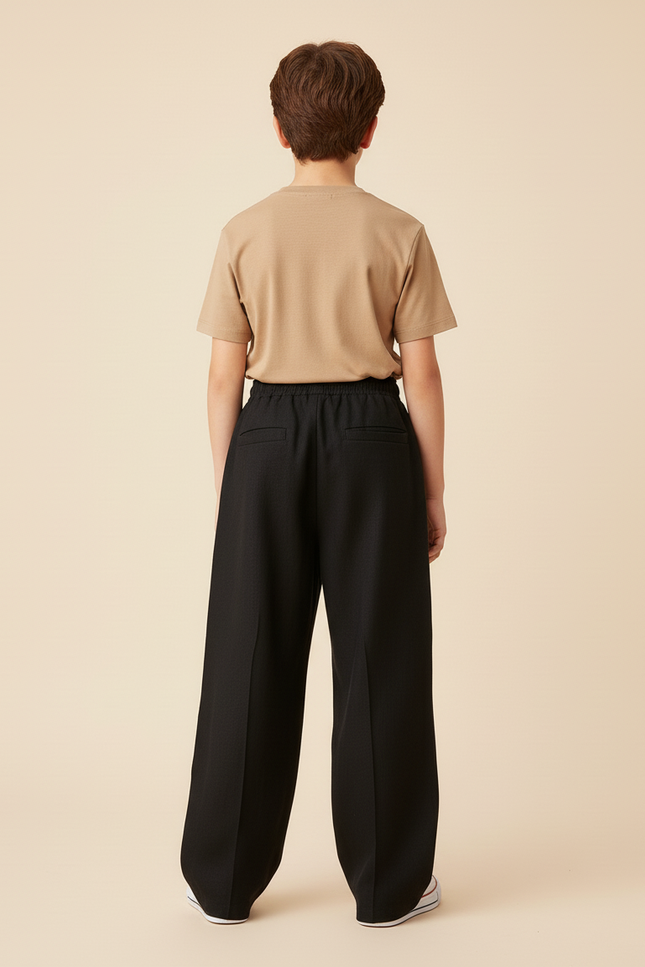 Pantalon Baggy Noir Ample Cordon Décontracté Unisexe - Gabardine - vue 2