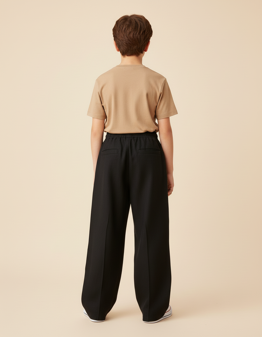 Pantalon Baggy Noir Ample Cordon Décontracté Unisexe - Gabardine - vue 2
