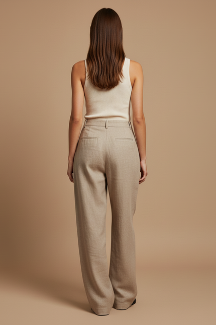 Pantalon Baggy Beige Plissé Ample Décontracté Fluide - Lin - vue 2