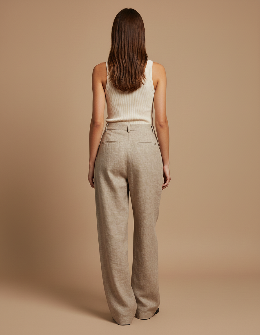 Pantalon Baggy Beige Plissé Ample Décontracté Fluide - Lin - vue 2