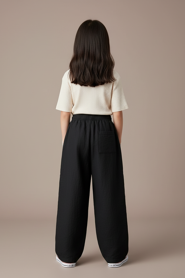 Pantalon Baggy Noir Lin Ample Rayures Blanches - vue 2