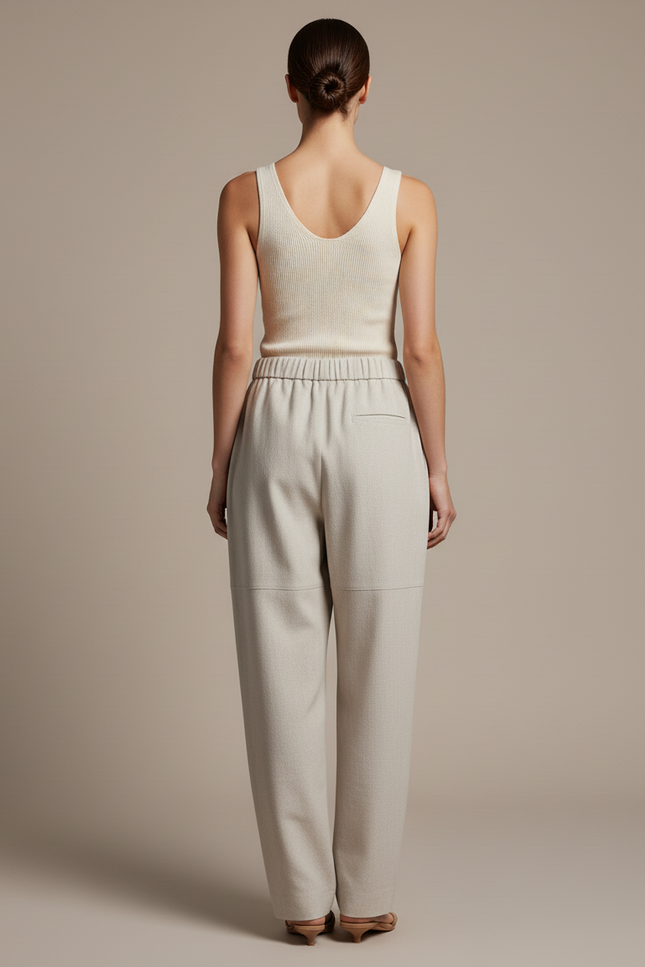 Pantalon Baggy Beige Ample Tissé Confortable Femme - Laine - vue 2