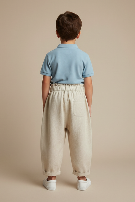 Pantalon Baggy Garçon Beige Taille Élastique Toile - vue 2