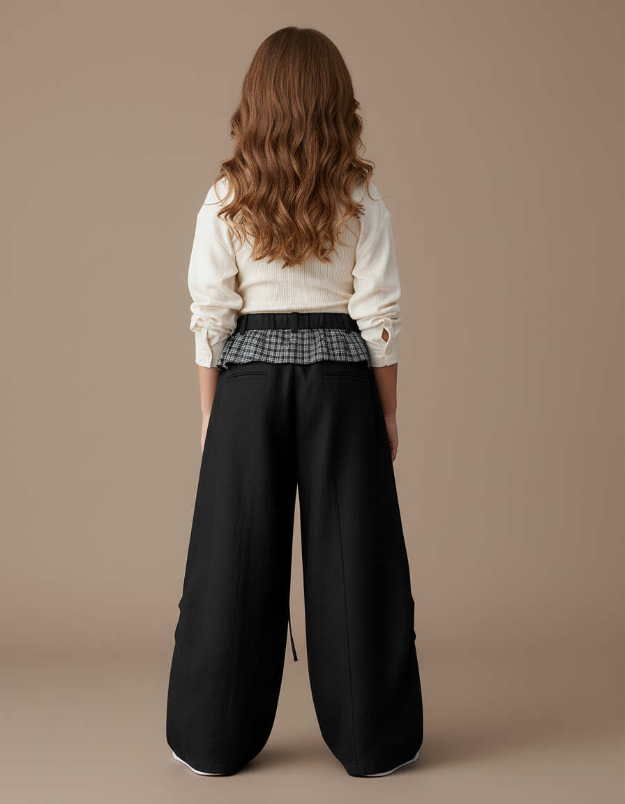 Pantalon Baggy Noir Ample Plaid Fille - Toile - vue 2